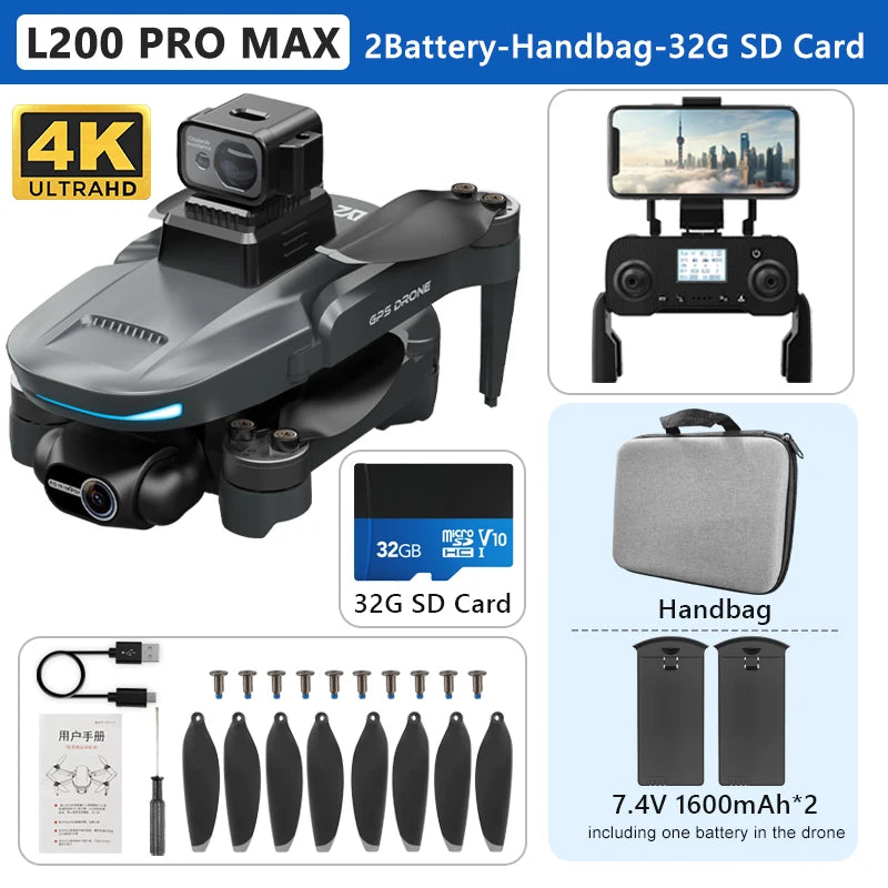 L200 PRO MAX Drone 4K Profesional 2-Axis Gimbal 360° Obstacle Avoidance Brushless Motor GPS 5G WIFI FPV Quadcopter Toys RC Drone