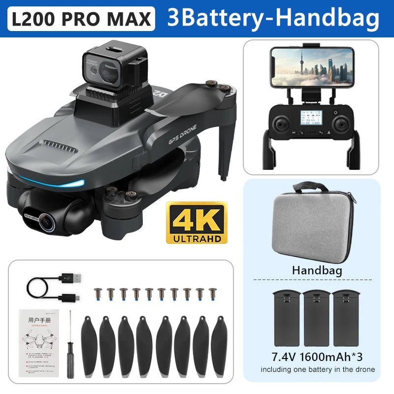 L200 PRO MAX Drone 4K Profesional 2-Axis Gimbal 360° Obstacle Avoidance Brushless Motor GPS 5G WIFI FPV Quadcopter Toys RC Drone