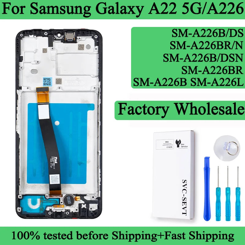 SM-A226L A226B A226BR Premium Lcd For Samsung Galaxy A22 5G Display Touch Screen Digitizer Panel Assembly For SM A226 With Frame