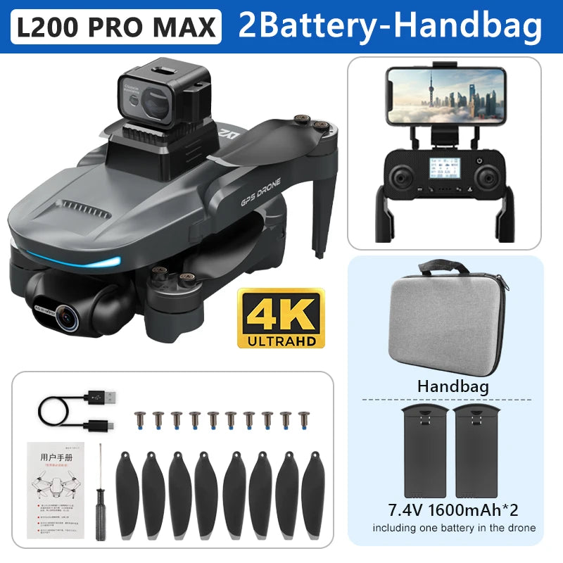 L200 PRO MAX Drone 4K Profesional 2-Axis Gimbal 360° Obstacle Avoidance Brushless Motor GPS 5G WIFI FPV Quadcopter Toys RC Drone